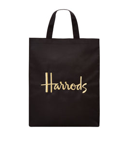 Medium Black Logo Shopper Bag Cotton...حقيبة تسوق قطنية  متوسطة الحجم سوداء اللون بشعار هارودز