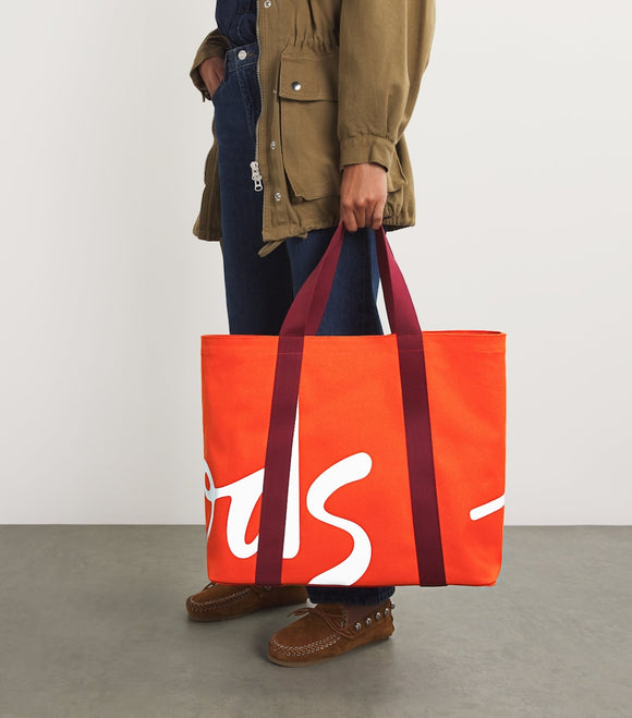 Harrods
Large Cotton Logo Tote Bag (Orange w/Berry)....حقيبة كبيرة من القطن (برتقالي مع توت)