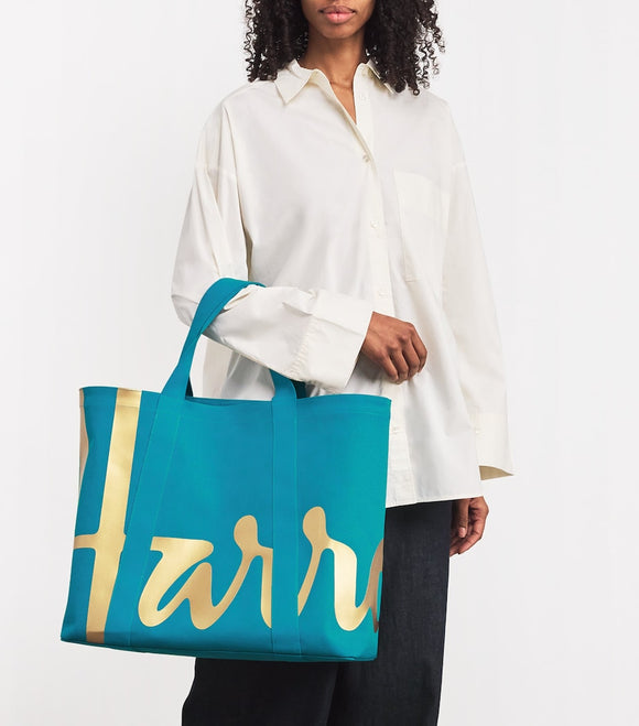 Large Cotton Logo Tote Bag (Teal)..حقيبة كبيرة من القطن  (لون ازرق مخضر)
