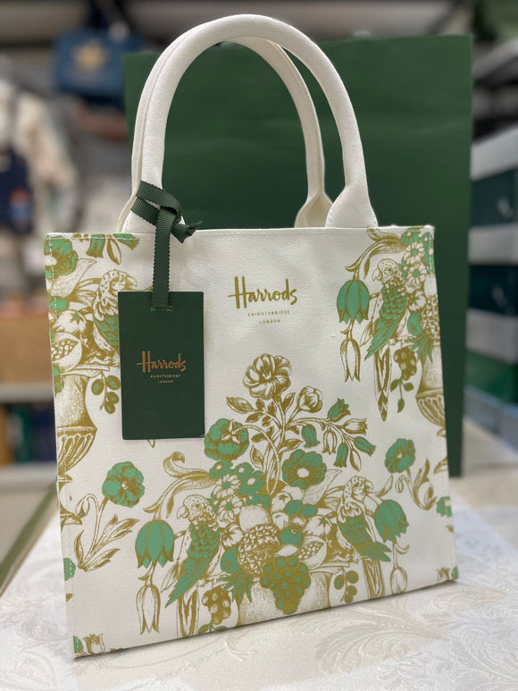 Harrods Ivory Floral Small Tote Bag...حقيبة هارودز صغيرة مزينة بالزهور عاجية اللون