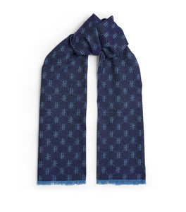 Woven H Logo Navy Wool Scarf..وشاح صوف أزرق داكن بشعار H منسوج