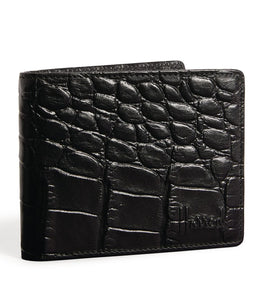 Croc-Embossed Leather Black Logo Wembley Wallet