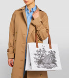 Toile Building Illustration Wood Grocery Shopper Bag حقيبة تسوق  بشكل خشبي مصنوعة من قماش