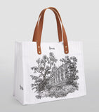 Toile Building Illustration Wood Grocery Shopper Bag حقيبة تسوق  بشكل خشبي مصنوعة من قماش