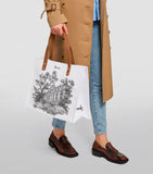 Toile Building Illustration Wood Grocery Shopper Bag حقيبة تسوق  بشكل خشبي مصنوعة من قماش