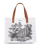 Toile Building Illustration Wood Grocery Shopper Bag حقيبة تسوق  بشكل خشبي مصنوعة من قماش