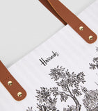 Toile Building Illustration Wood Grocery Shopper Bag حقيبة تسوق  بشكل خشبي مصنوعة من قماش