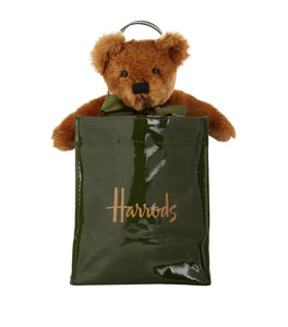 Green Harrods Logo Bear in a Bag