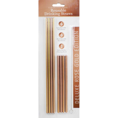 Rose Stainless Steel Reusable Drinking Straws - 8 Pack