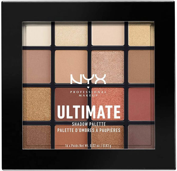 NYX Professional Makeup Ultimate Eye Shadow Palette, Pressed Pigments, 16 Shades, Matte, Satin, Metallic, Shade: Warm Neutrals