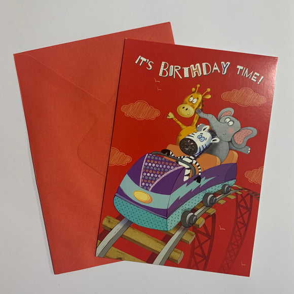 It's Birthday Time! Animals on Rollercoaster Card and Envelope