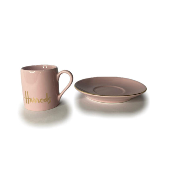 Harrods Pink Logo Espresso Cup and Round Saucer...كوب إسبريسو مع صحن دائري بشعار هارودز الوردي