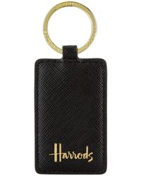 Harrods Unisex Black Leather Mens Keyring Tag..سلسلة مفاتيح هارودز من الجلد الأسود للجنسين