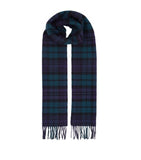 Fringed Check Wool Scarf Navy...وشاح صوف مزخرف بمربعات باللون الأزرق البحري