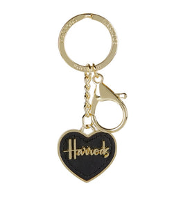 Harrods Black Logo Leather Heart Keyring..سلسلة مفاتيح هارودز الجلدية السوداء بتصميم قلب