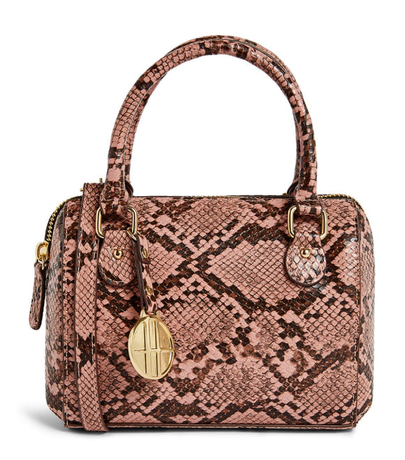 Micro Mini Pink Snake-Embossed Barrel Cross Grab Bag