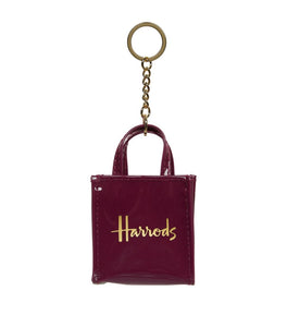 Mini Burgundy Logo Shopper Bag Harrods Keyring...سلسلة مفاتيح بشكل حقيبة تسوق صغيرة باللون العنابي