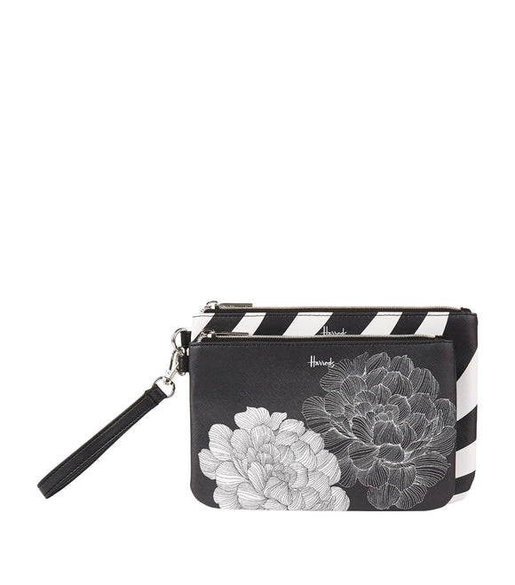 Monochrome Floral Pouch Set...مجموعة حقائب زهور