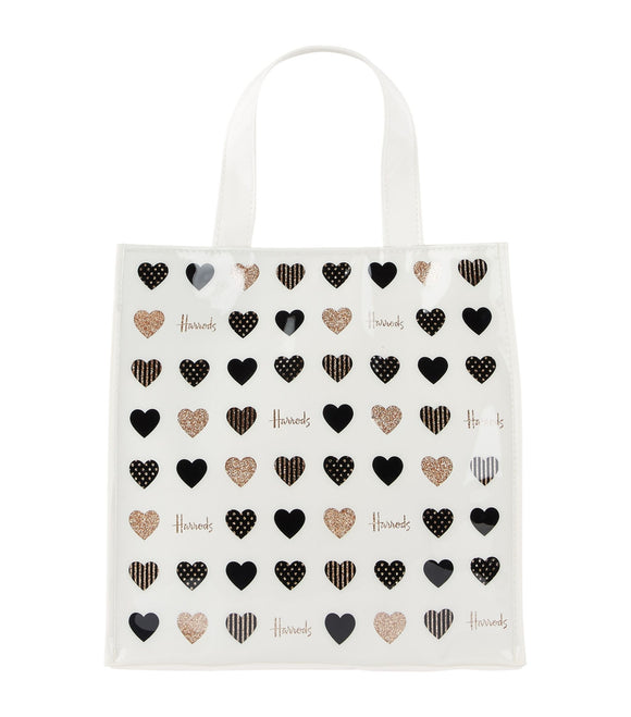 Small Glitter Hearts Shopper Bag...حقيبة تسوق صغيرة بنقشة قلوب لامعة