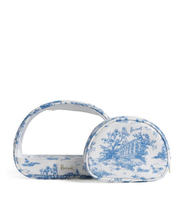Blue Toile Wood Cosmetic Bag Set