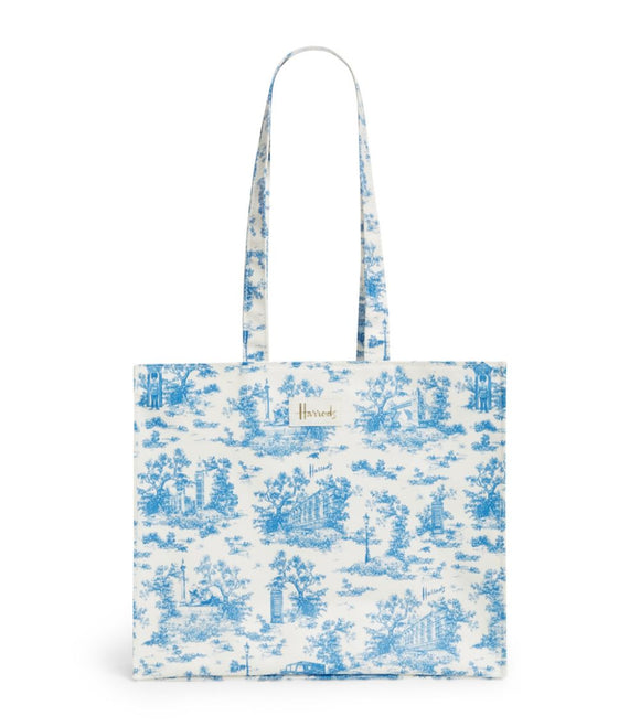 Harrods Blue Toile Wood Shoulder Bag