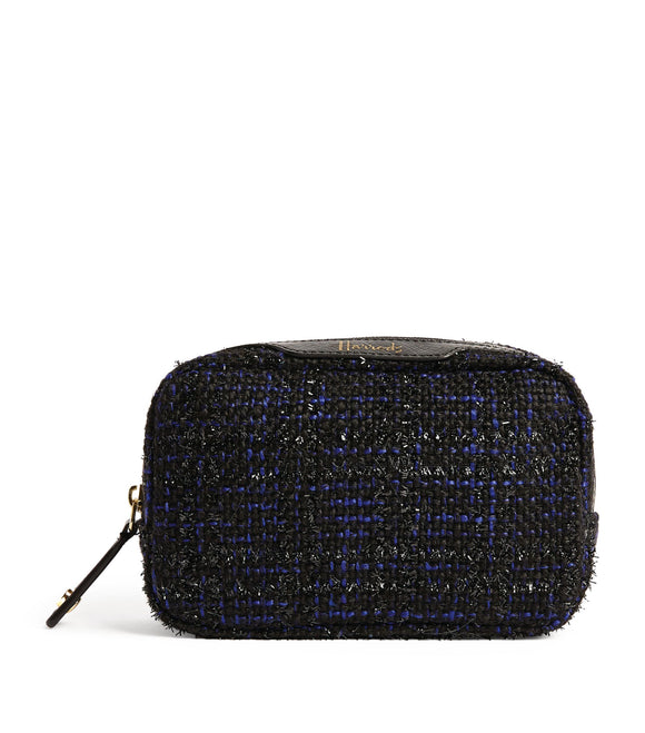 Harrods Blue Tweed Wandsworth Cosmetic Bag....(حقيبة مستحضرات تجميل )
