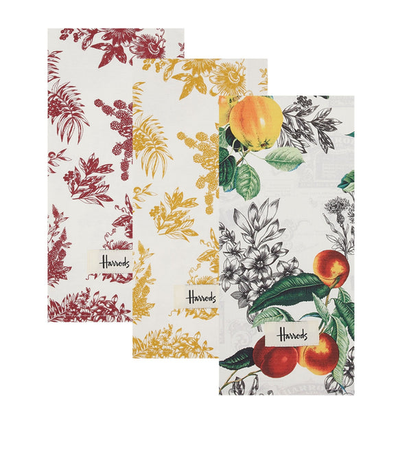 Harrods Winter Fruit Tea Towels (Pack of 3) مجموعة مناشف الشاي بنقشة فاكهة الشتاء
