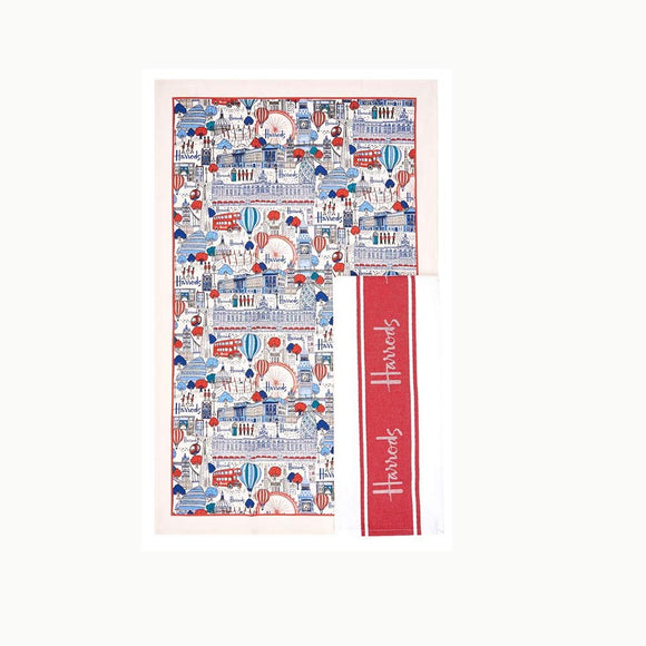 Harrods Pretty City Tea Towel and Apron Set مجموعة مناشف شاي ومريلة بتقشة المدينة الجميلة