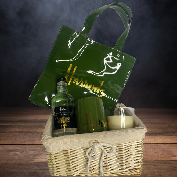 Harrods Green Bag and Mug Basket