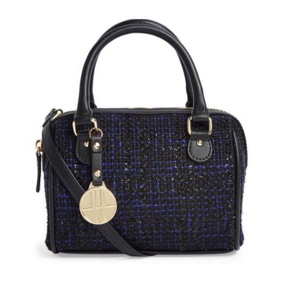 Mini Blue Tweed Barrel Cross Bag