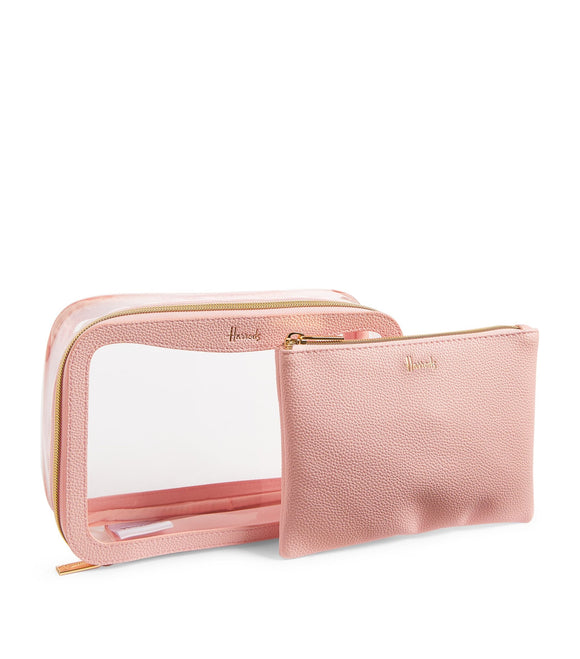 Transparent Oxford Pink Cosmetic Bag Set....مجموعة حقيبة مستحضرات تجميل شفافة باللون الوردي من أكسفورد