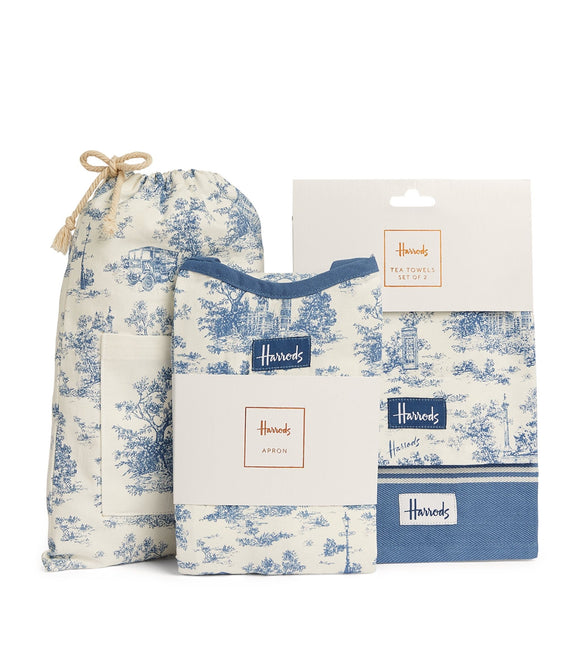 Harrods Blue Wood Kitchen Textile Set