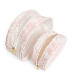Pink Toile Wood Cosmetic Bag Set...مجموعة حقيبة مستحضرات تجميل من التويل الوردي