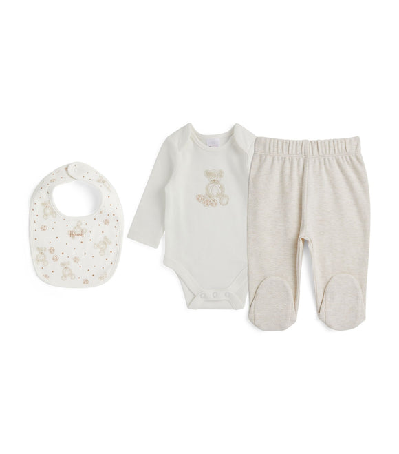 Harrods Cotton Bear Bodysuit, Leggings and Bib Set (0-18 Months)