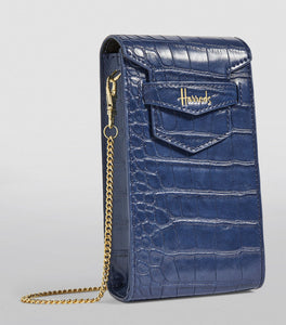 Harrods Mini Nano Navy Croc Phone Bag